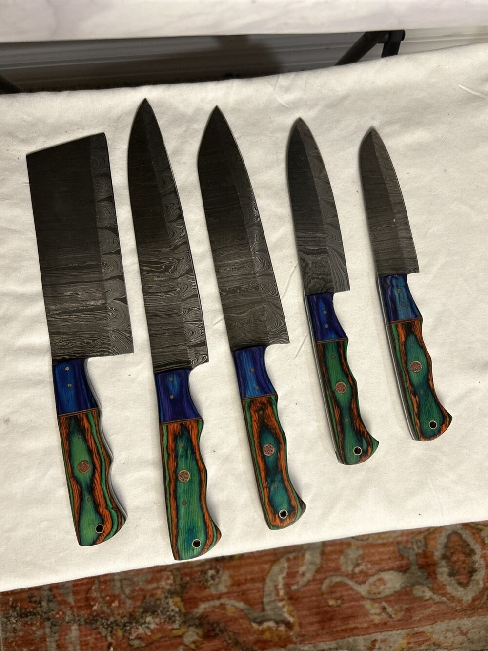 Set of Five Damascus steel Knives